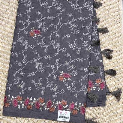 Elegant Butter Silk Saree black colour Price Rs.2550 Poorna Boutique, Chennai