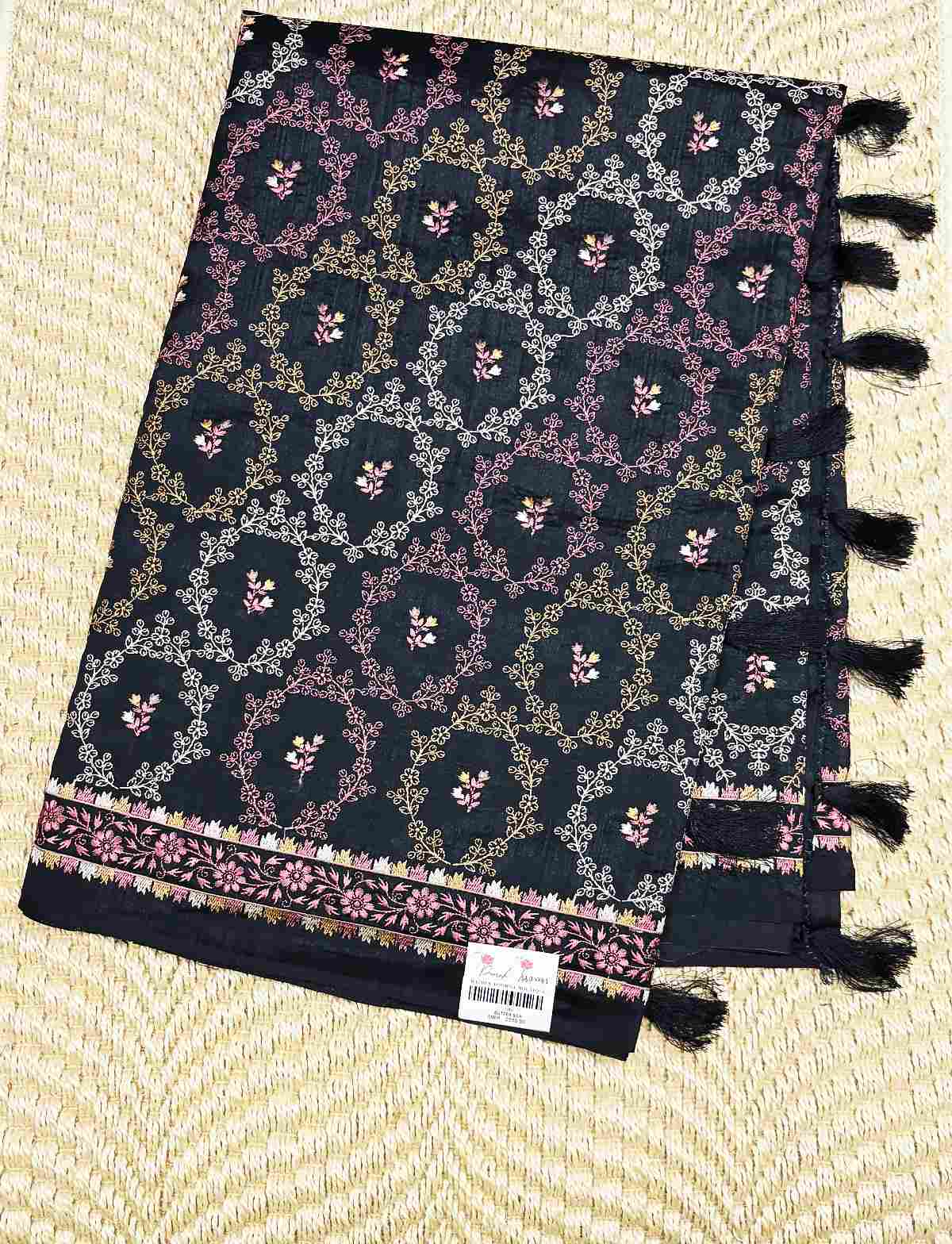 Black-11 dark theme Butter Silk Saree balck colour saree, Price Rs.2550 Poorna Boutique, Chennai