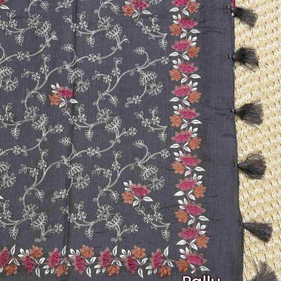 Elegant Butter Silk Saree black colour pallu, Price Rs.2550 Poorna Boutique, Chennai