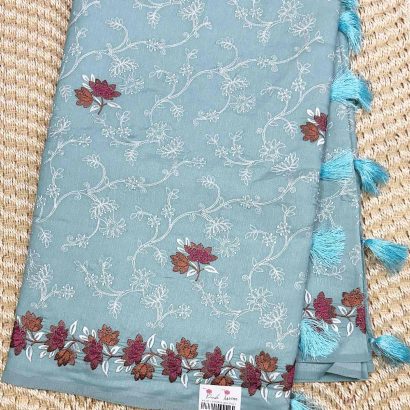 Elegant Butter Silk Saree Light blue colour saree, Price Rs.2550 Poorna Boutique, Chennai