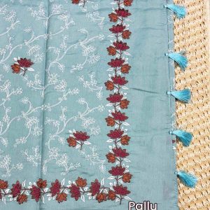 Elegant Butter Silk Saree Light blue colour saree pallu, Price Rs.2550 Poorna Boutique, Chennai