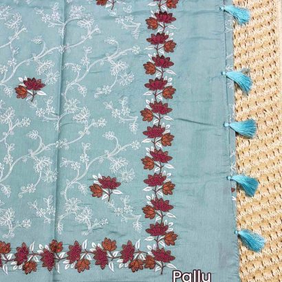 Elegant Butter Silk Saree Light blue colour saree pallu, Price Rs.2550 Poorna Boutique, Chennai