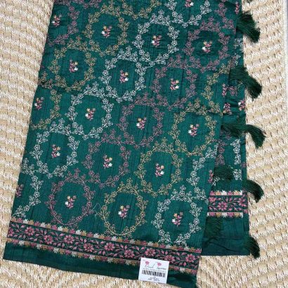 dark theme Butter Silk Saree green colour saree blouse, Price Rs.2550 Poorna Boutique, Chennai