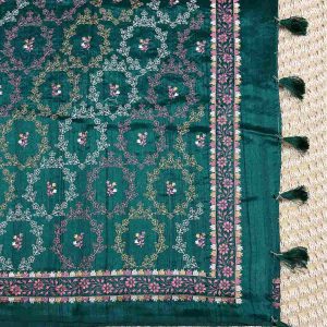 dark theme Butter Silk Saree green colour saree pallu, Price Rs.2550 Poorna Boutique, Chennai