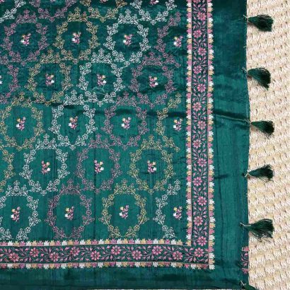 dark theme Butter Silk Saree green colour saree pallu, Price Rs.2550 Poorna Boutique, Chennai