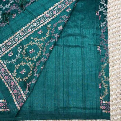 dark theme Butter Silk Saree green colour saree blouse, Price Rs.2550 Poorna Boutique, Chennai