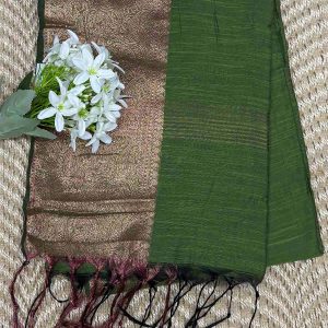 Light olive green cotton saree with beautiful rose gols zari