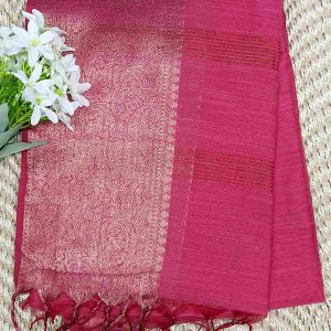 Peachy Pink cotton saree with beautiful rose gols zari
