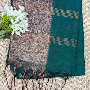 Peacock green cotton saree with beautiful rose gols zari