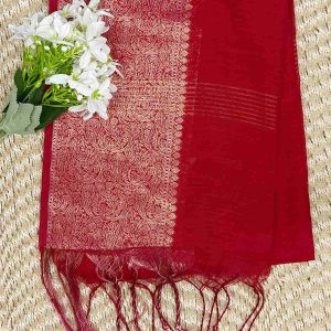 Red cotton saree with beautiful rose gols zari