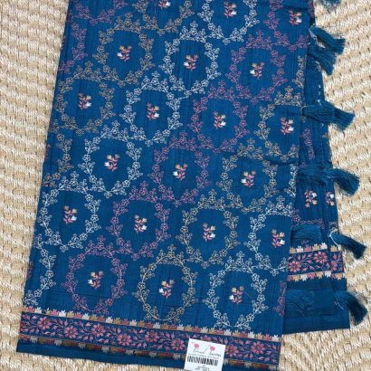 Dark theme Butter Silk Saree blue colou, Price Rs.2550 Poorna Boutique, Chennai