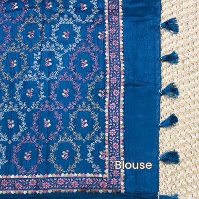 Dark theme Butter Silk Saree blue colour pallu, Price Rs.2550 Poorna Boutique, Chennai