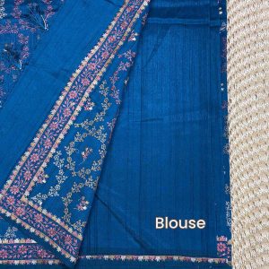 Dark theme Butter Silk Saree blue colour blouse, Price Rs.2550 Poorna Boutique, Chennai