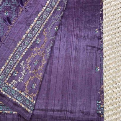 dark theme Butter Silk Saree purple colour saree blouse, Price Rs.2550 Poorna Boutique, Chennai