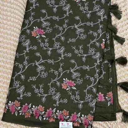 Elegant Butter Silk Saree Dark Green colour saree. Price Rs.2550 Poorna Boutique, Chennai