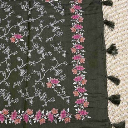 Elegant Butter Silk Saree Dark Green colour saree pallu. Price Rs.2550 Poorna Boutique, Chennai