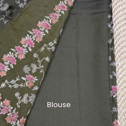 Elegant Butter Silk Saree Dark Green colour saree blouse. Price Rs.2550 Poorna Boutique, Chennai