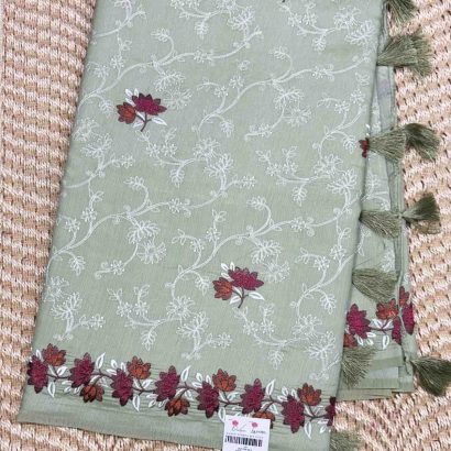 Elegant Butter Silk Saree Light Green colour saree, Price Rs.2550 Poorna Boutique, Chennai