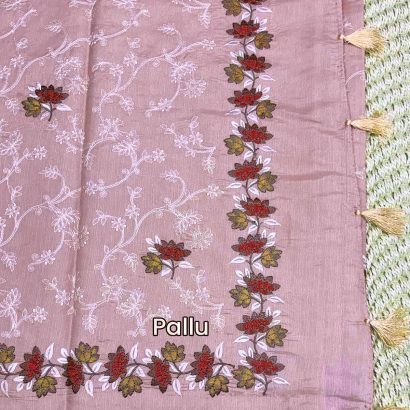 Elegant Butter Silk Saree Peach colour saree pallu. Price Rs.2550 Poorna Boutique, Chennai