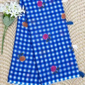 royal blue Linen Cotton Checked Saree