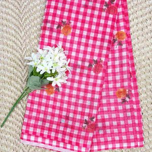 pink Linen Cotton Checked Saree