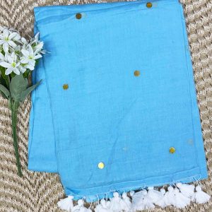 mul cotton sky blue color saree. light weight