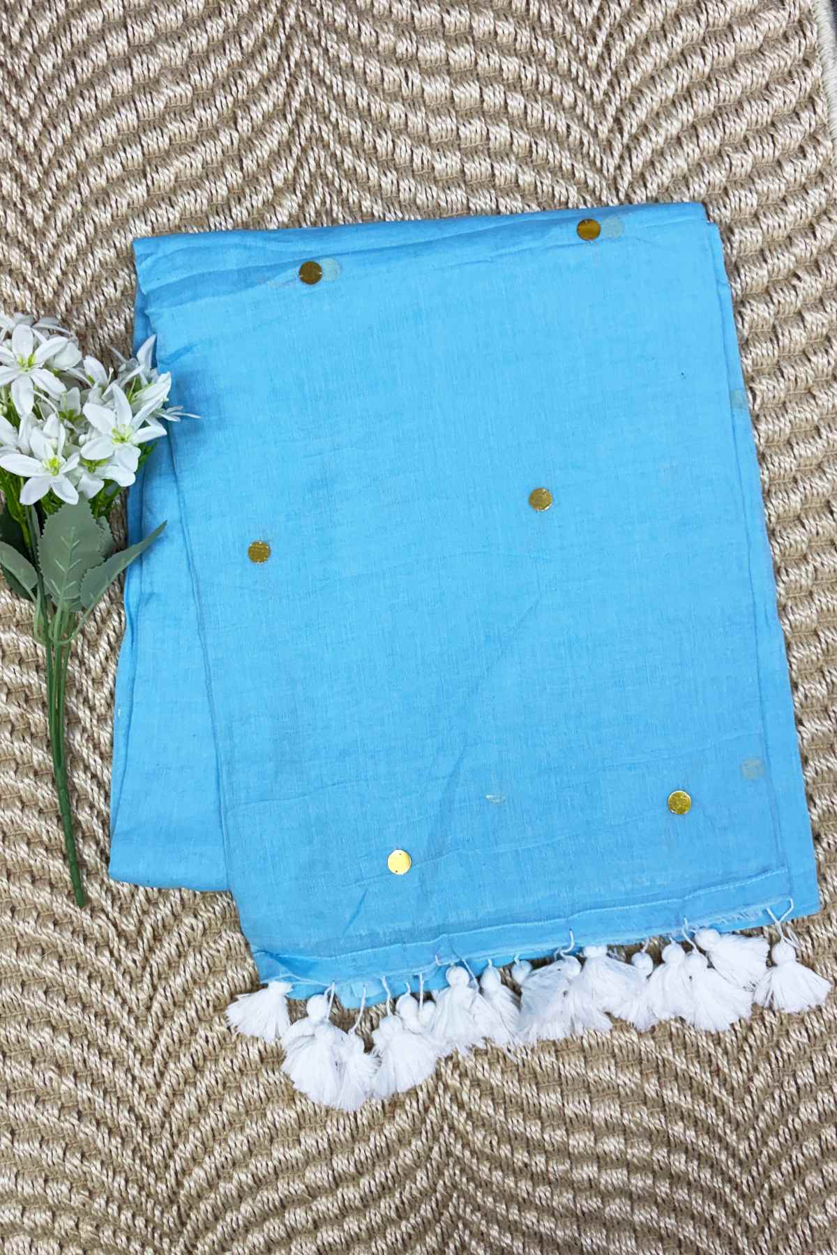 mul cotton sky blue color saree. light weight mul cotton sky blue color saree. light weight