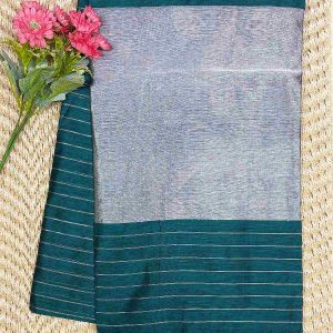 Peacock Green Cotton Saree with Full Silver Zari