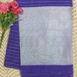 Purple Cotton Saree with Full Silver Zari