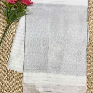 White Cotton Saree with Full Silver Zari