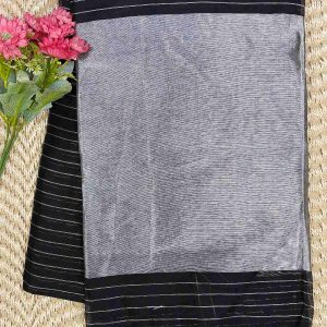 Black Cotton Saree with Full Silver Zari
