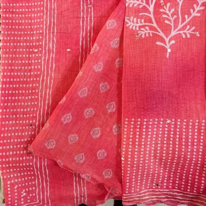 peach-linen-saree