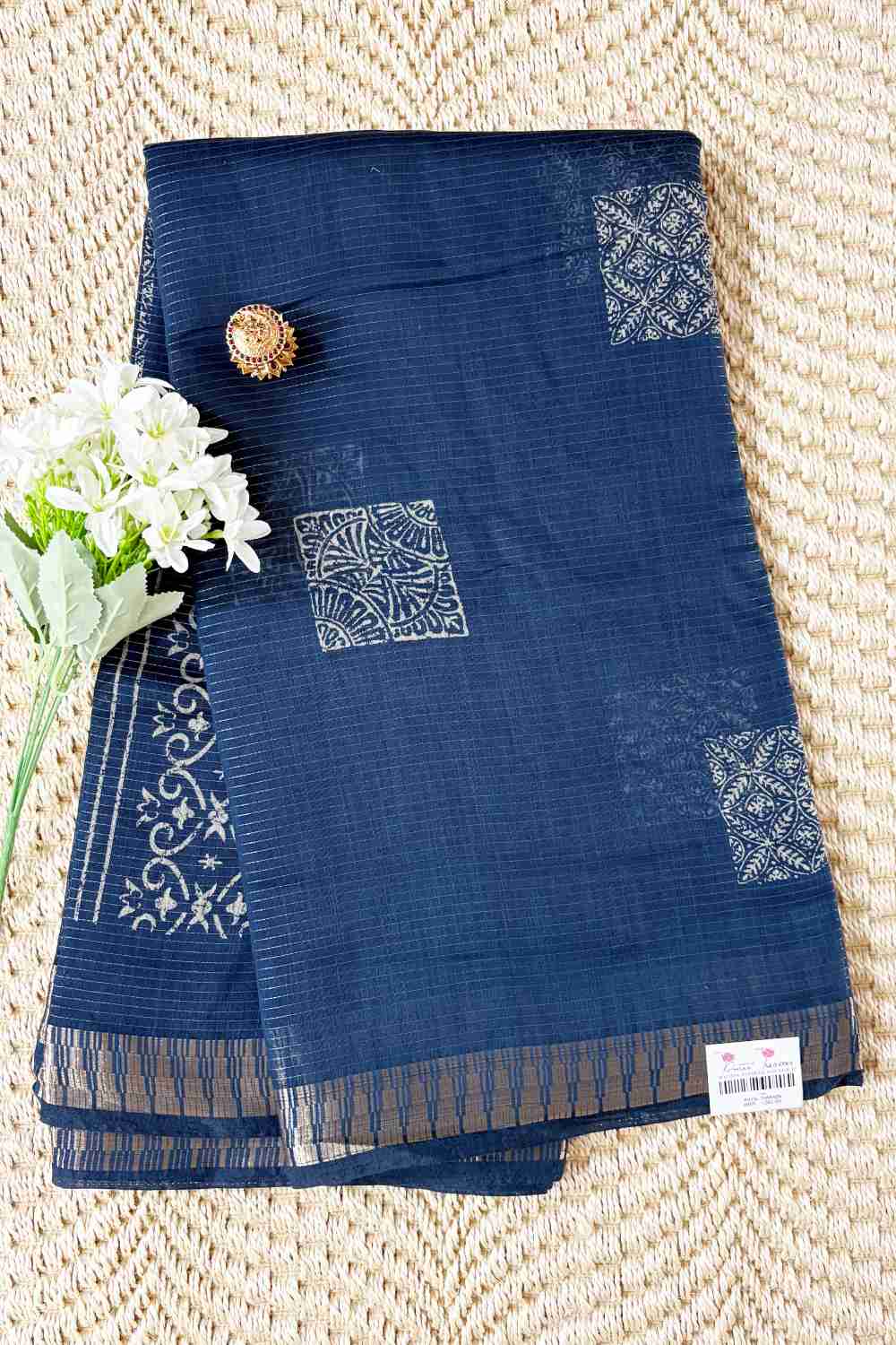 Navy Blue fancy cotton saree Navy Blue fancy cotton saree