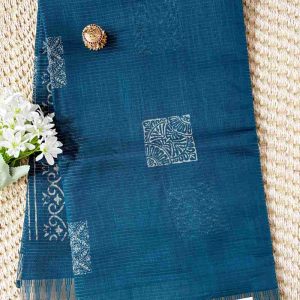 teal blue fancy cotton saree