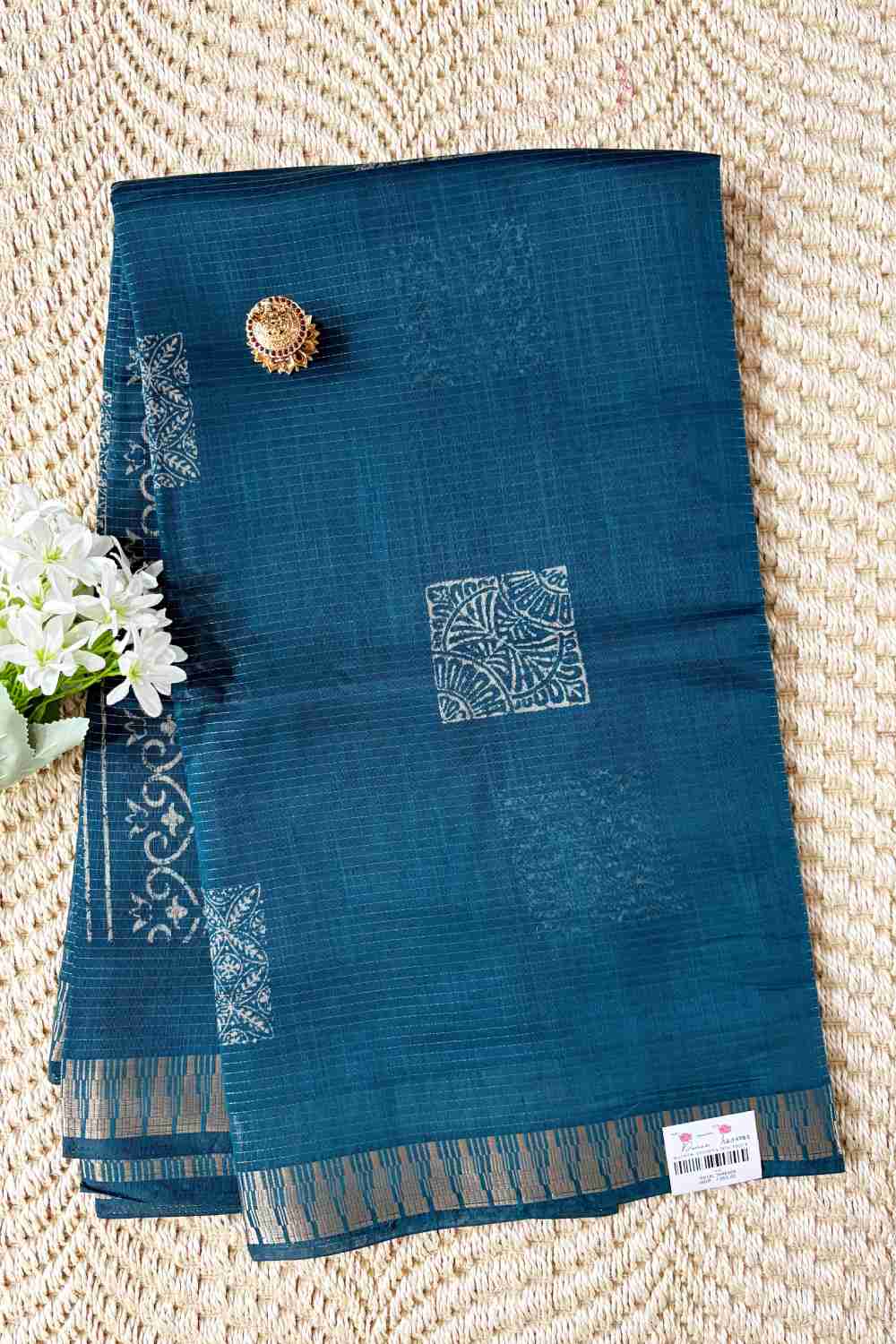 teal blue fancy cotton saree teal blue fancy cotton saree