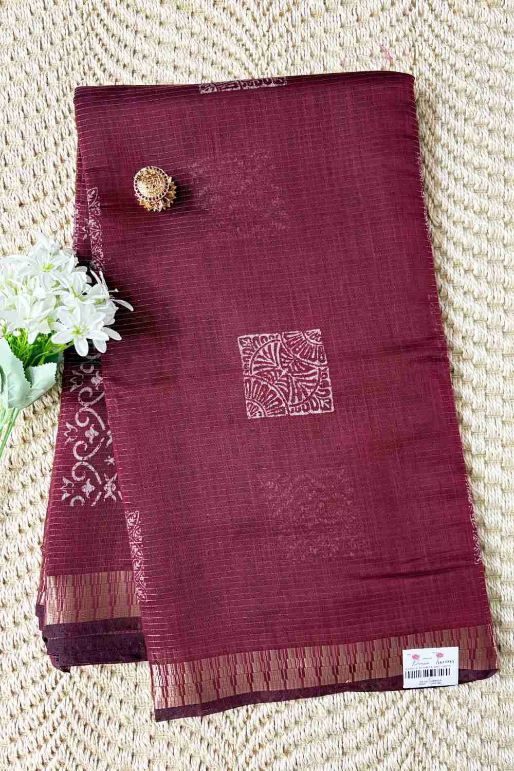 Red wine fancy cotton saree Red wine fancy cotton saree
