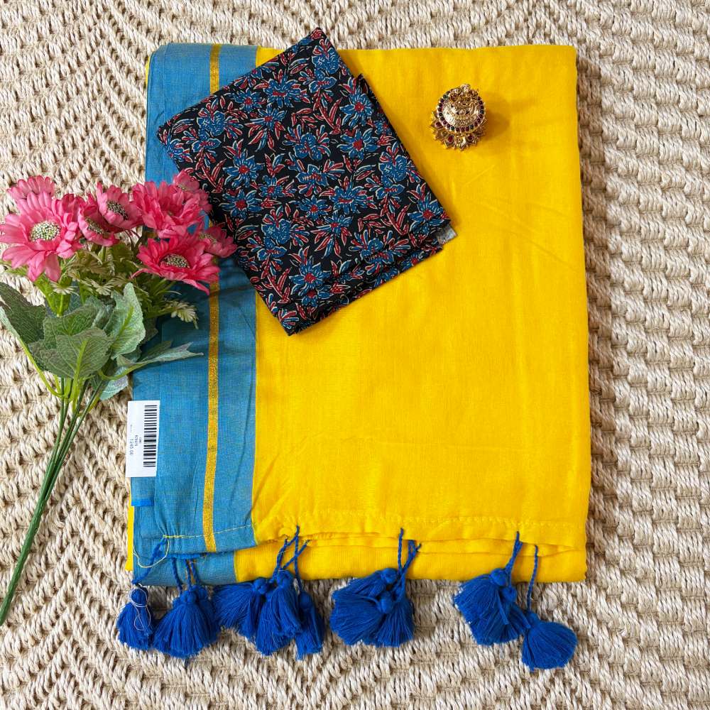 mul-cotton-saree-yellow-color-blue-border